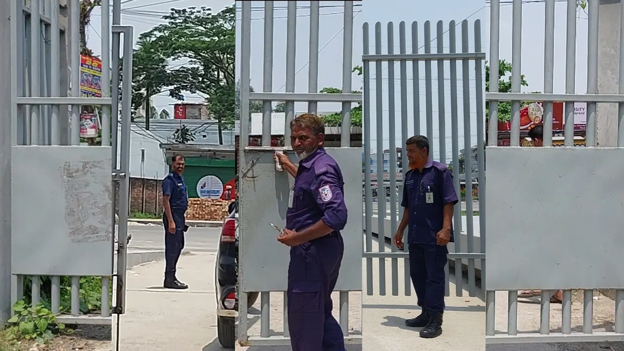 নিরাপত্তার দায়িত্বে খুবির প্রহরীরা। ছবি : কালবেলা
