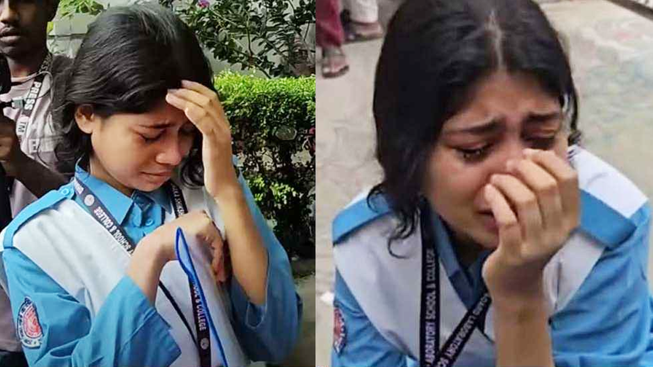 পরীক্ষা দিতে না পেরে অঝোরে কাঁদছেন শিক্ষার্থী। ছবি : সংগৃহীত