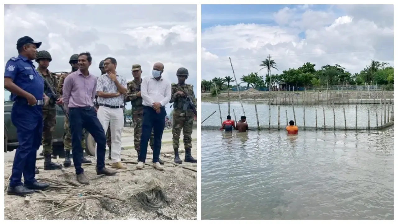 প্রশাসনের কর্তা ব্যক্তিদের উপস্থিতিতে উন্মুক্ত করা হয় আলোচিত নাছিরপুর খাল। ছবি : কালবেলা