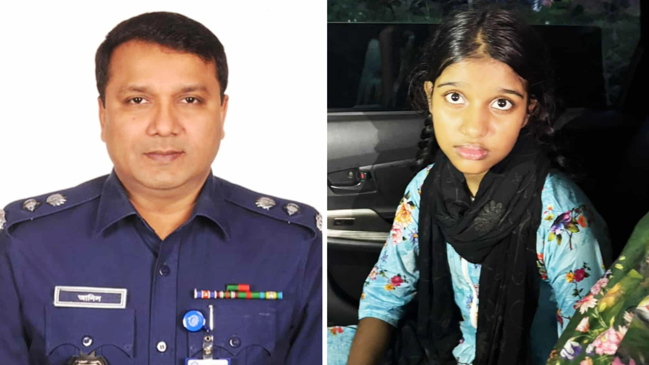 ঢাকা জেলার পুলিশ সুপার (এসপি) মো. আনিসুজ্জামান ও কিশোরী সামিয়া। ছবি : সংগৃহীত