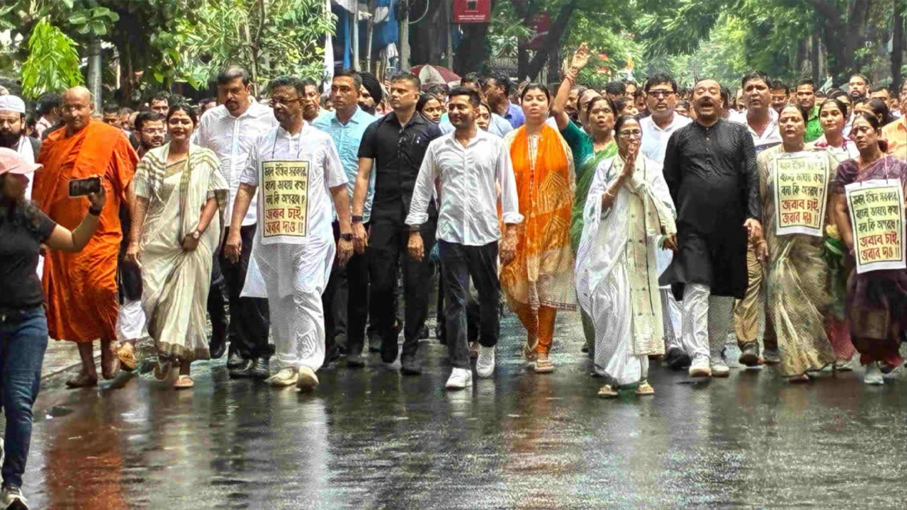 বিক্ষোভ মিছিলে মমতা  বন্দ্যোপাধ্যায়।