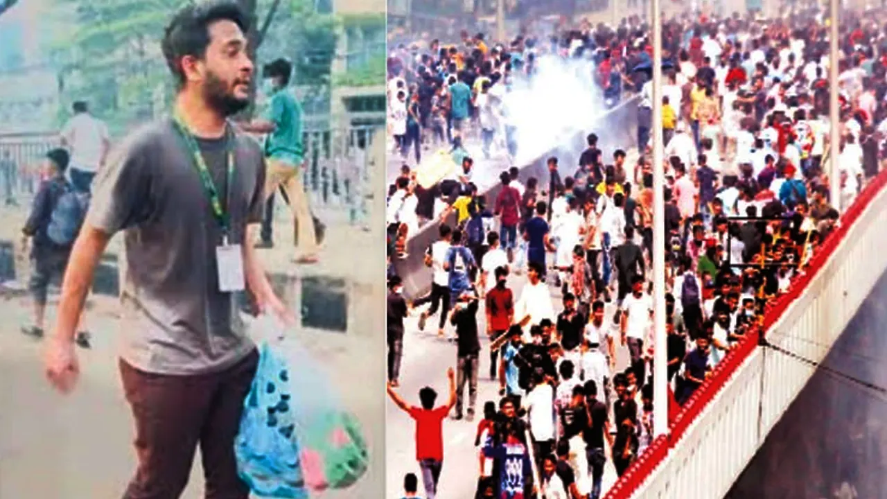 আজমপুরে শাহাদতের আগে পানি বিলি করেন মুগ্ধ, একইদিনে হানিফ ফ্লাইওভারে ছাত্রলীগের সঙ্গে আন্দোলনকারীদের তুমুল সংঘর্ষ। ছবি : বাসস থেকে নেওয়া