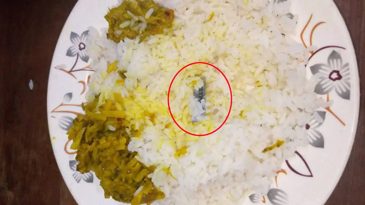 নোয়াখালী বিজ্ঞান ও প্রযুক্তি বিশ্ববিদ্যালয়ের (নোবিপ্রবি) বীর মুক্তিযোদ্ধা আবদুল মালেক উকিল হলের ডাইনিংয়ের খাবারে ব্লেড। ছবি : কালবেলা