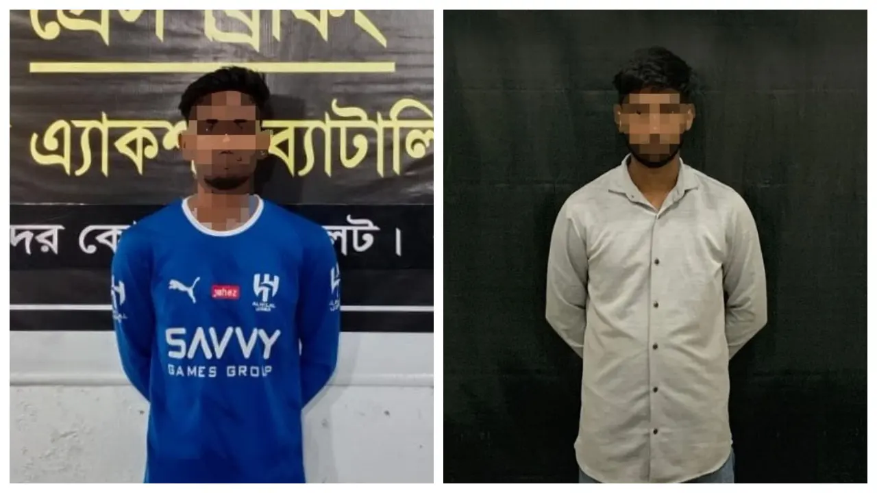 গ্রেপ্তার মো. নাজমুল হোসেন ওরফে রায়হান ও রাজু আহমদ। ছবি : সংগৃহীত