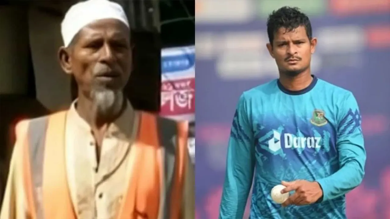 বাবা আক্কাস আলীর সঙ্গে  জাতীয় দলের ক্রিকেটার নাসুম আহমেদ। ছবি : সংগৃহীত