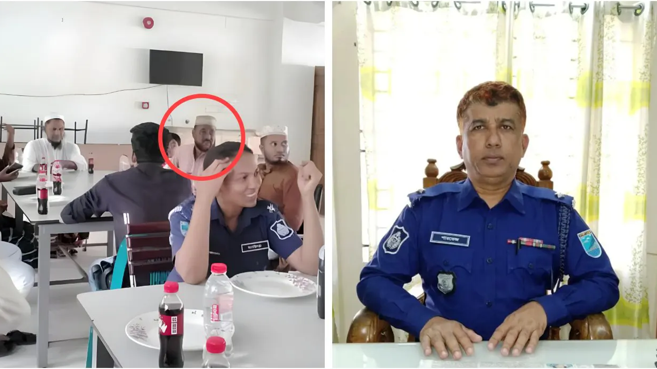 লাল বৃত্তে যুবলীগ নেতা মোক্তার বেপারী ও ওসি পারভেজ আহমেদ সেলিম। পুরোনো ছবি