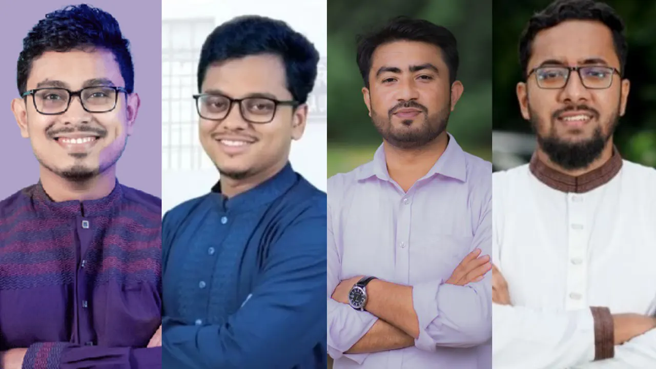 বাঁ থেকে ডাকসু ভিপি সাদিক কায়েম, জিএস এস এম ফরহাদ, জাকসু ভিপি আব্দুর রশিদ জিতু ও জিএস মাজহারুল ইসলাম। ছবি : সংগৃহীত