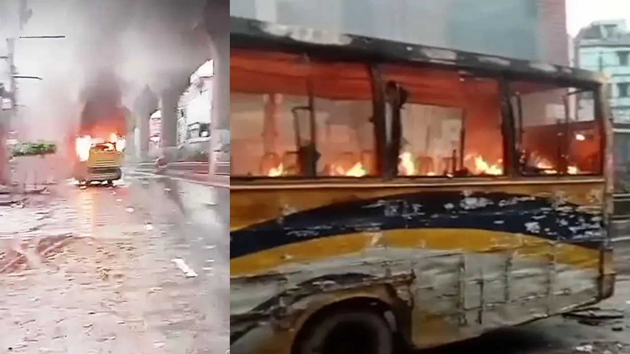 আগুনে পুড়ে যাওয়া বাস। ছবি: সংগৃহীত