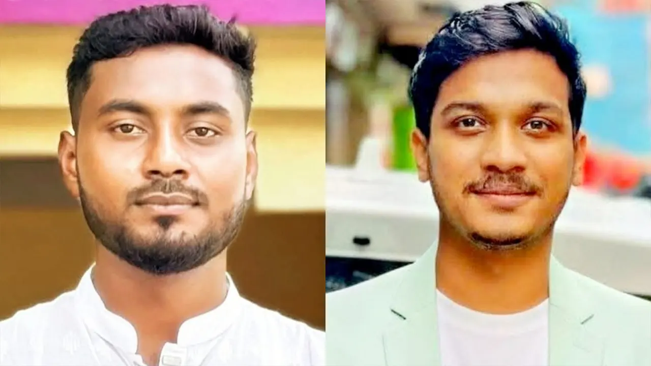 বাঁ থেকে নড়াইলের লোহাগড়া সরকারি আদর্শ কলেজ শাখা ছাত্রদলের সভাপতি মো. আনিচুর শিকদার ও  সাধারণ সম্পাদক নাদিম জামান মাহিন। ছবি : কালবেলা