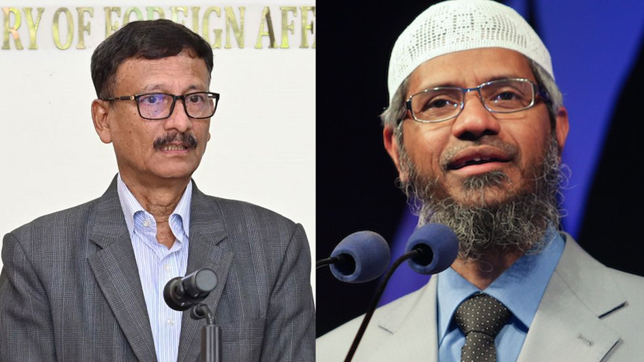 পররাষ্ট্র উপ‌দেষ্টা মো. তৌহিদ হোসেন ও জাকির নায়েক। ছবি : সংগৃহীত