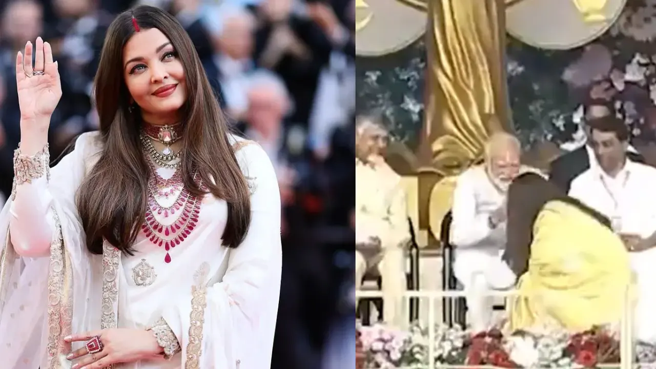 মঞ্চে মোদিকে পা ছুঁয়ে প্রণাম করলেন ঐশ্বরিয়া