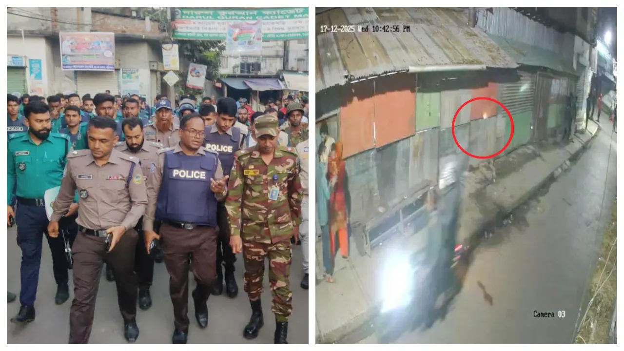 ঘটনাস্থল পরিদর্শনে যৌথবাহিনীর সদস্যরা ও সিসি টিভির ফুটেজ। ছবি : সংগৃহীত