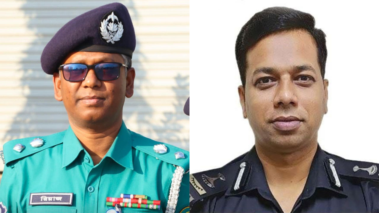 এসপি রিয়াজ উদ্দিন আহম্মেদ (বামে) ও র‍্যাব ইন্টেলিজেন্স উইংয়ের সাবেক পরিচালক লেফটেন্যান্ট কর্নেল সাইফুল ইসলাম সুমন
