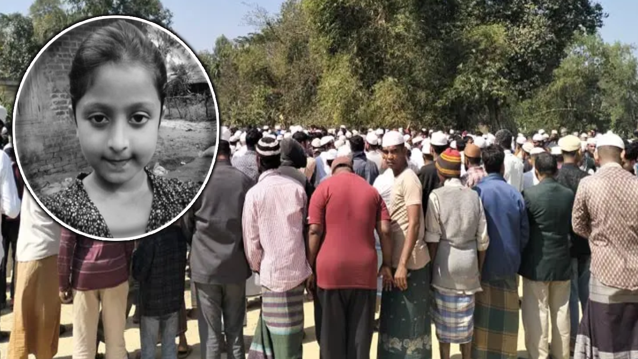 নিহত শিশু হুজাইফার জানাজায় স্থানীয় মুসল্লিরা। ছবি : কালবেলা