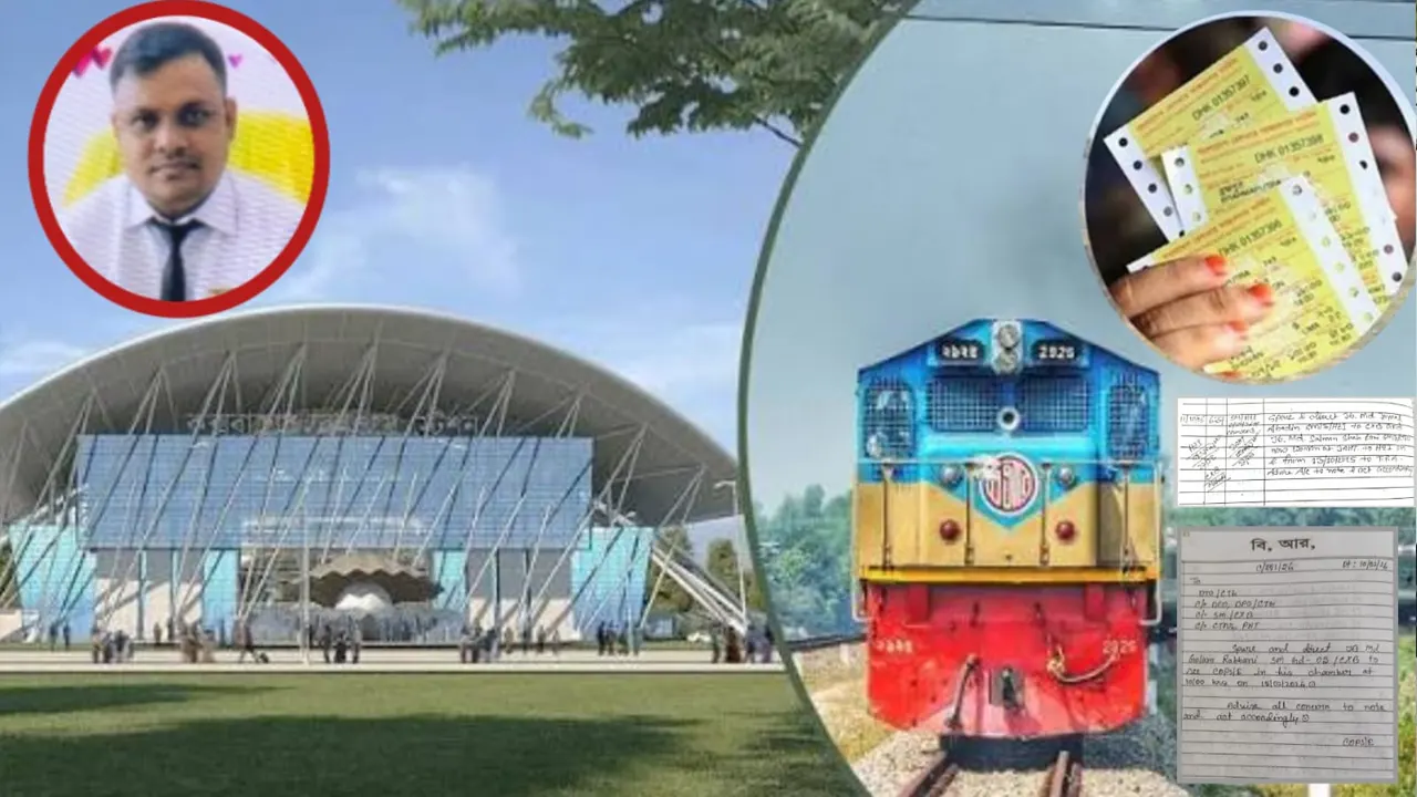 কক্সবাজার আইকনিক রেলওয়ে স্টেশন ও ইনসেটে স্টেশন মাস্টার গোলাম রব্বানী। ছবি : সংগৃহীত