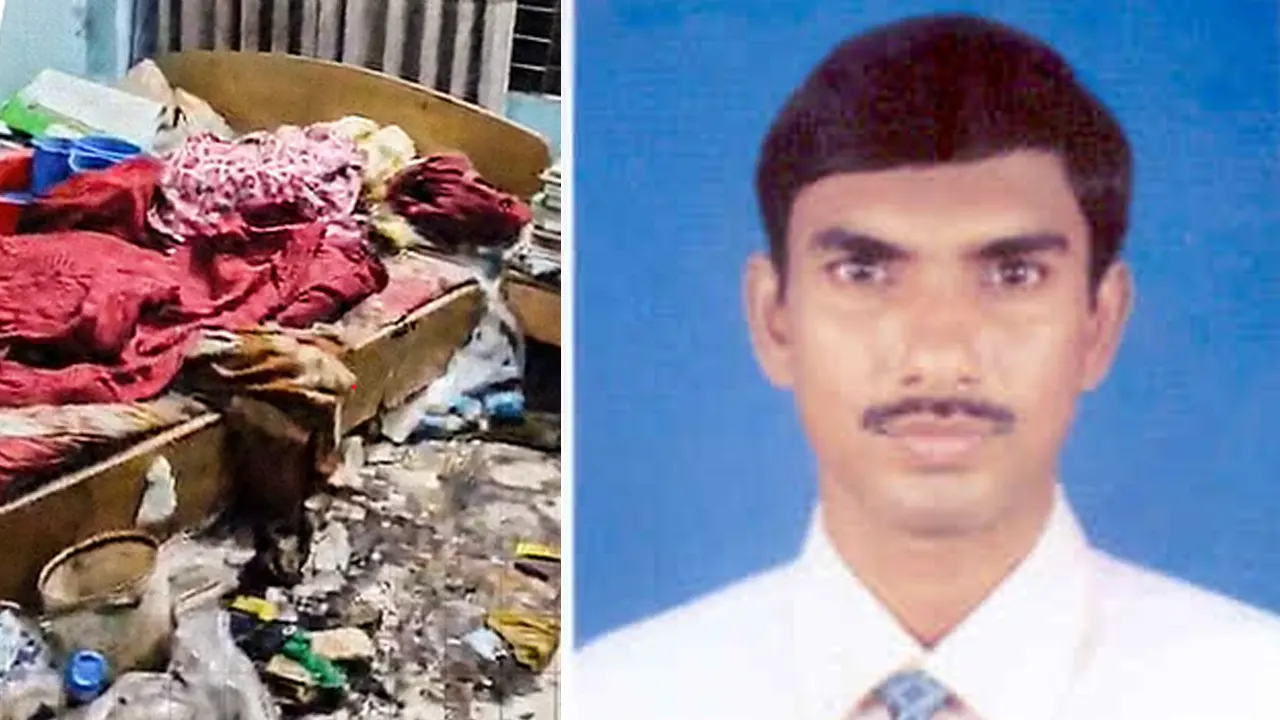 মারা যাওয়া বৃদ্ধার নোংরা কক্ষ (বাঁয়ে) ও যুগ্মসচিব ছেলে এ কে এম আনিসুর রহমান। ছবি : সংগৃহীত