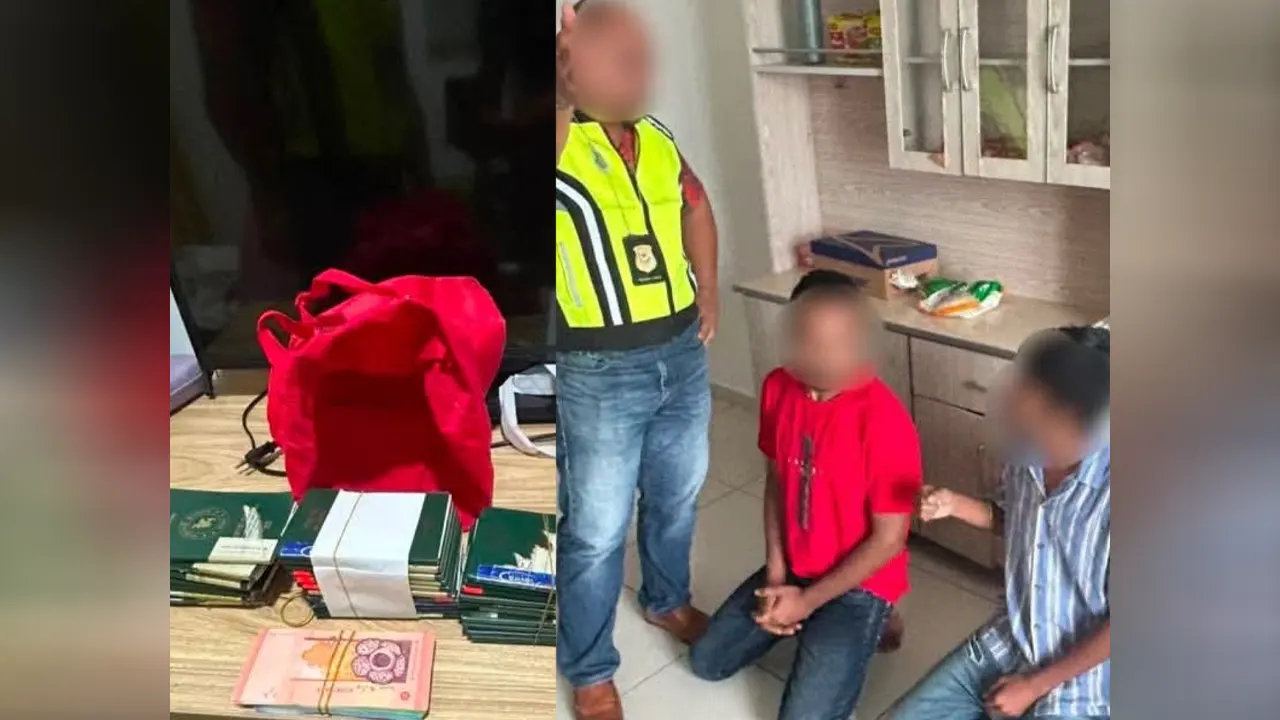 আটক দালাল ও জব্দকৃত পাসপোর্ট। ছবি : কালবেলা