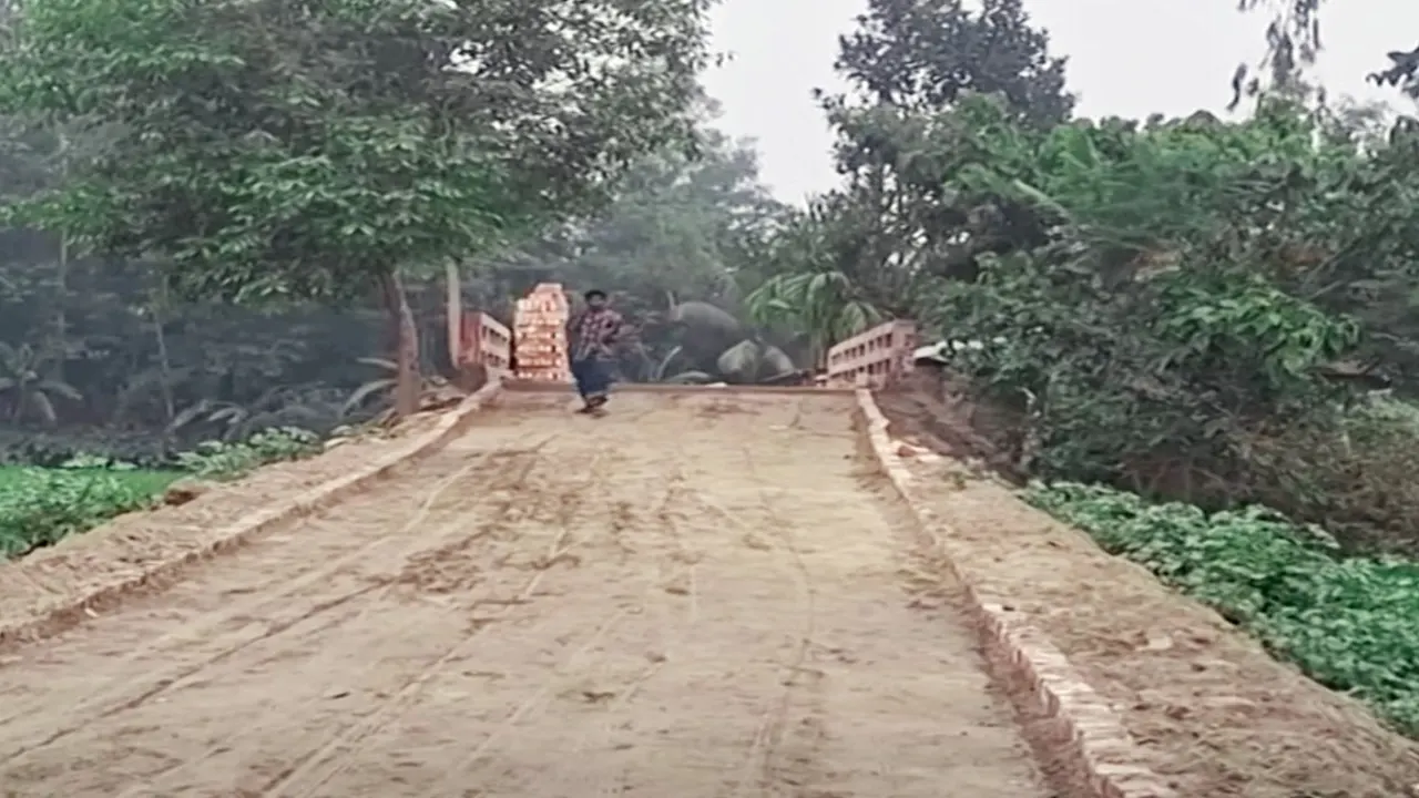 ইট তুলে নেওয়া কাঁচা রাস্তা। ছবি : কালবেলা