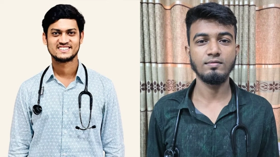 বাঁ থেকে ইন্টার্ন ডক্টরস অ্যাসোসিয়েশনের সভাপতি ডা. আল আমিন ও সাধারণ সম্পাদক ডা. সাখাওয়াত। ছবি : সংগৃহীত