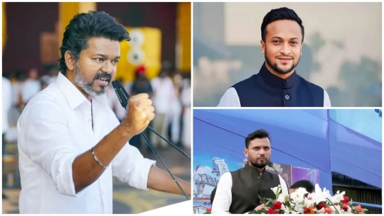 থালাপতি বিজয়, সাকিব আল হাসান ও মাশরাফী বিন মোর্ত্তজা। ছবি : সংগৃহীত