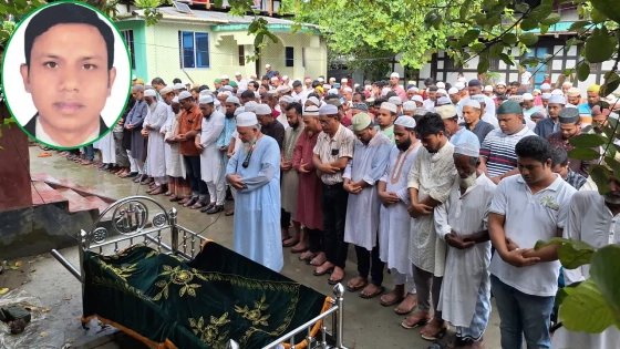 কালবেলার বরিশাল ব্যুরো প্রধান আরিফিন তুষারকে নিজ গ্রামের বাড়িতে জানাজা শেষে পারিবারিক কবরস্থানে দাফন করা হয়। ছবি : কালবেলা