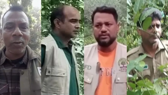 বাঁ থেকে রেঞ্জ কর্মকর্তা মামুনুর রশিদ, জুনিয়র ওয়াইল্ডলাইফ স্কাউট নূর মোহাম্মদ, বিট কর্মকর্তা মেহেদী হাসান ও বনরক্ষক সুমন বিশ্বাস। ছবি : কালবেলা